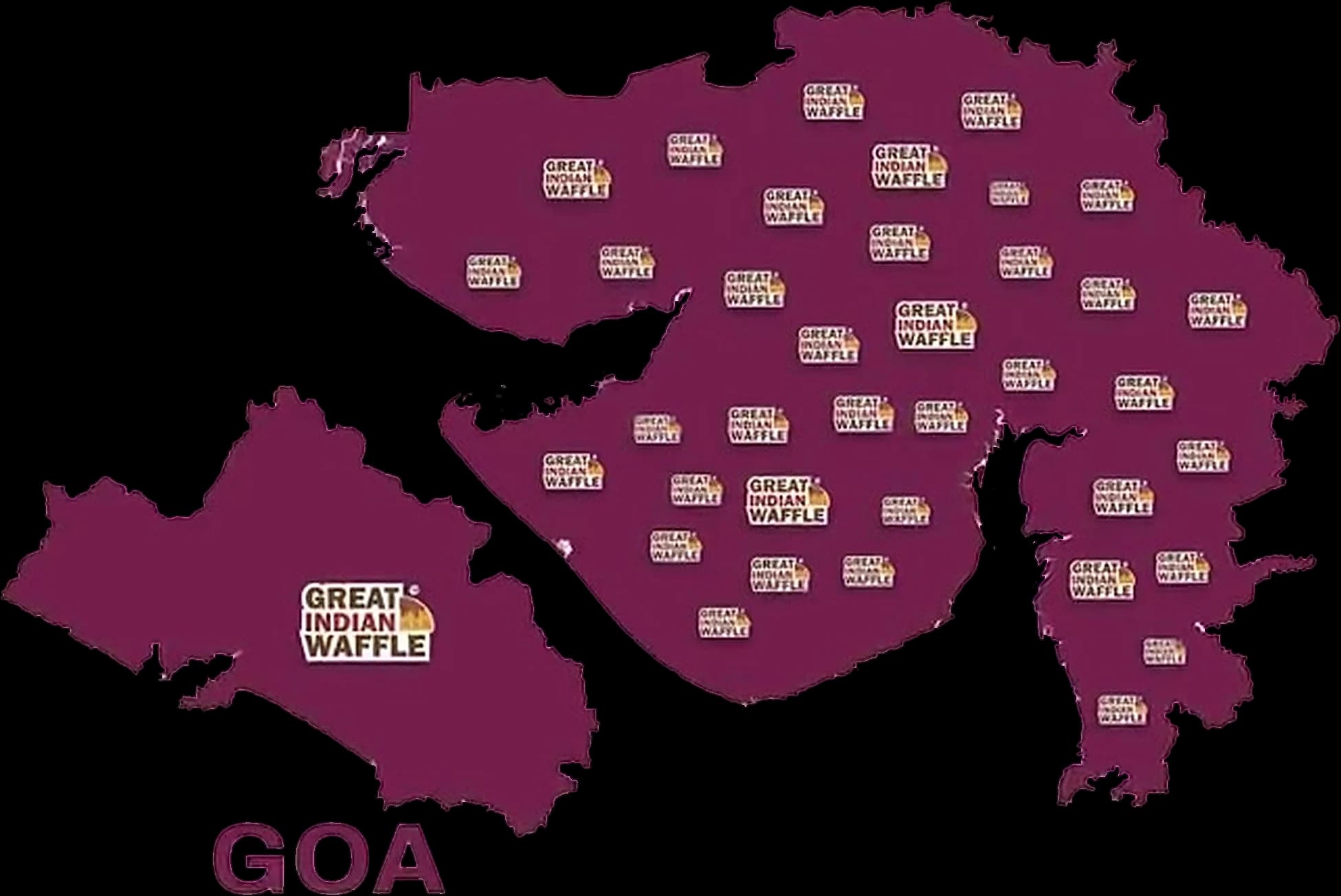Map of Great Indian Waffle outlets in Gujarat and Goa